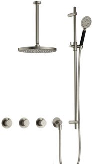 Hotbath Cobber X IBSX70 inbouwdouche met ronde handdouche, 30cm plafondbuis, 30cm hoofddouche en glijstang geborsteld nikkel