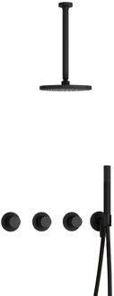 Hotbath Cobber X IBSX70 Regendoucheset inbouw - hoofddouche 20cm - plafondarm 30cm - handdouche staaf 1 stand - mat zwart IBSX70BL3 Zwart mat