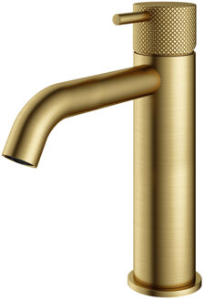 Hotbath Cobber X middelhoge wastafelmengkraan zonder waste geborsteld messing pvd CX003MCBBP Messing geborsteld (goud)