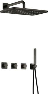 Hotbath Gal complete thermostatische douche inbouwset gal met 2 stopkranen met gl106, geborsteld gunmetal pvd