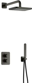 Hotbath Gal complete thermostatische douche inbouwset gal met 2-weg stop-omstel en 22 cm hoofdouche, geborsteld gunmetal pvd