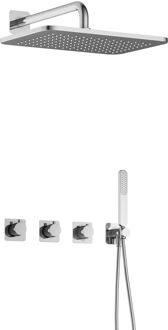 Hotbath Gal IBSGL70 Thermostatische doucheset inbouw - 2 stopkranen - 35cm wandarm - 27cm rechtoekige hoofddouche - staafhanddouche - chroom IBSGL70CR5