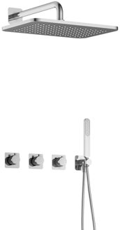 Hotbath Gal IBSGL70 Thermostatische doucheset inbouw - 2 stopkranen - 35cm wandarm - 27cm rechtoekige hoofddouche - staafhanddouche - chroom IBSGL70CR5