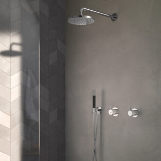 Hotbath Get Together doucheset met mengkraan 2-weg-omstel met 3 standen-handdouche, 15 cm plafondbuis, 20 cm hoofddouche, geborsteld nikkel