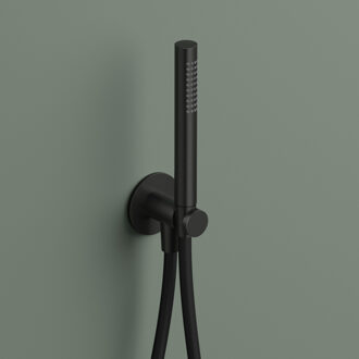 Hotbath Handdouche Ace Met Wandsteun Met Uitlaat En Doucheslang 150 cm Geborsteld Zwart PVD