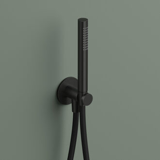 Hotbath Handdouche Ace Met Wandsteun Met Uitlaat En Doucheslang 150 cm Geborsteld Zwart PVD