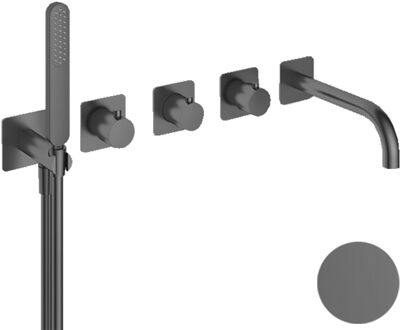 Hotbath Inbouw Badkraan Hotbath Gal Thermostaatkraan met 2 Stopkranen en Uitloop Geborsteld Gunmetal PVD