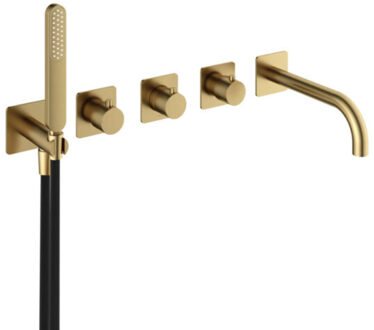 Hotbath Inbouw Badkraan Hotbath Gal Thermostaatkraan met 2 Stopkranen en Uitloop Geborsteld Messing PVD