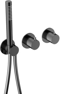 Hotbath Inbouw thermostaat - Afbouwdeel Ace Met 2-Weg Stop-Omstel Met Handdouche/ Doucheslang Gepolijst Zwart PVD