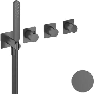Hotbath Inbouw Thermostaatkraan Gal Voor Bad en Douche met 2 Stopkranen Zonder Uitloop Geborsteld Gunmetal PVD