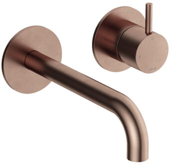 Hotbath Inbouw Wastafelkraan Cobber 18 cm Gebogen Uitloop 1-Hendel Geborsteld Koper PVD