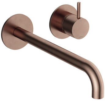 Hotbath Inbouw Wastafelkraan Cobber 25 cm Gebogen Uitloop 1-Hendel Geborsteld Koper PVD