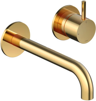 Hotbath Inbouw Wastafelkraan Hotbath Cobber 18 cm Gebogen Uitloop 1-Hendel Gepolijst Messing PVD