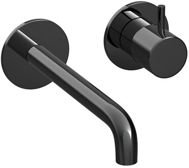 Hotbath Inbouw Wastafelkraan Hotbath Cobber 18 cm Gebogen Uitloop 1-Hendel Gepolijst Zwart PVD