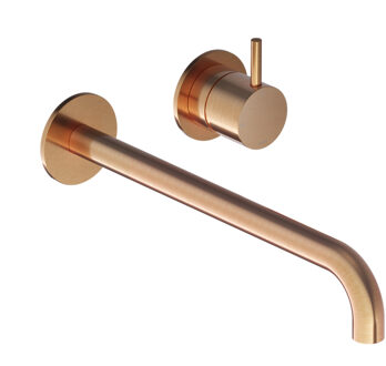 Hotbath Inbouw Wastafelkraan Hotbath Cobber 25 cm Gebogen Uitloop 1-Hendel Geborsteld Koper