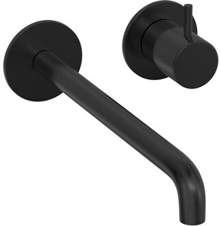 Hotbath Inbouw Wastafelkraan Hotbath Cobber 25 cm Gebogen Uitloop 1-Hendel Geborsteld Zwart PVD