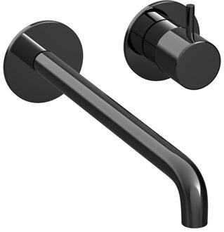 Hotbath Inbouw Wastafelkraan Hotbath Cobber 25 cm Gebogen Uitloop 1-Hendel Gepolijst Zwart PVD