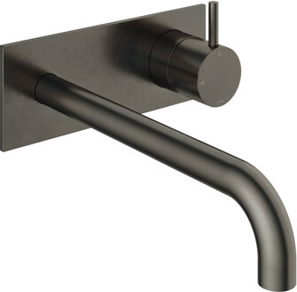 Hotbath Inbouw Wastafelkraan Met Achterplaat Hotbath Cobber 18cm Gebogen Uitloop 1-Hendel Verouderd Ijzer