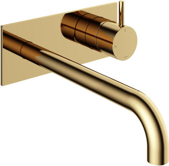 Hotbath Inbouw Wastafelkraan Met Achterplaat Hotbath Cobber 25cm Gebogen Uitloop 1-Hendel Gepolijst Messing