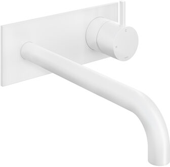 Hotbath Inbouw Wastafelkraan Met Achterplaat Hotbath Cobber 25cm Gebogen Uitloop 1-Hendel Mat Wit