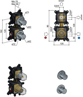 Hotbath Inbouwdeel Douchethermostaat Hotbath Cobber Inbouw 2-weg Geborsteld Koper