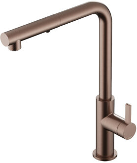 Hotbath Keukenmengkraan Hotbath Ace met draaibare uitloop en uittrekbare duo-spray handdouche Geborsteld Koper PVD