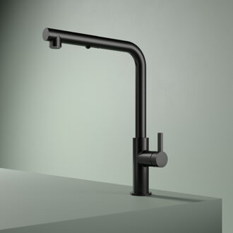 Hotbath Keukenmengkraan Hotbath Ace met draaibare uitloop en uittrekbare duo-spray handdouche Geborsteld Zwart PVD