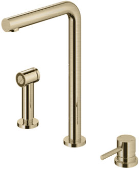 Hotbath Keukenmengkraan Hotbath Fellow 3-gats Draaibare Uitloop en Uitneembare Handdouche Geborsteld Messing Living Colours