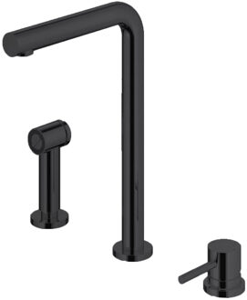 Hotbath Keukenmengkraan Hotbath Fellow 3-gats Draaibare Uitloop en Uitneembare Handdouche Mat Zwart