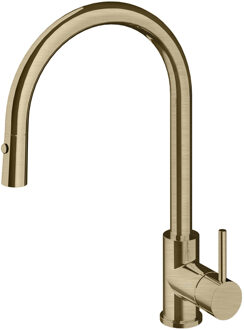 Hotbath Keukenmengkraan Hotbath Fellow Draaibaar/Uittrekbare Uitloop 38.5 cm Geborsteld Messing Living Colours