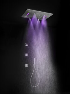 Hotbath Mate inbouw hoofddouche 48x63cm rechthoek met spray LED verlichting nikkel geborsteld M192GN