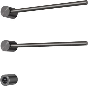 Hotbath &MORE set van 2 rails RARH50 ROUND 50 cm met separate schakelaar en inbouw element Geborsteld Gunmetal PVD (RARH50-2BGP)