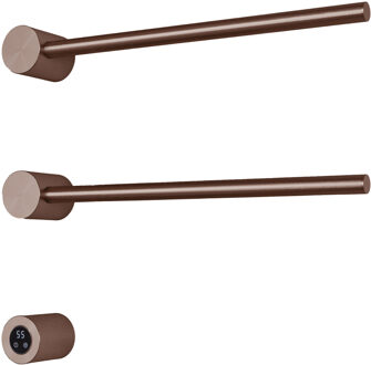 Hotbath &MORE set van 2 rails RARH50 ROUND 50 cm met separate schakelaar en inbouw element Geborsteld Koper PVD (RARH50-2BCP)