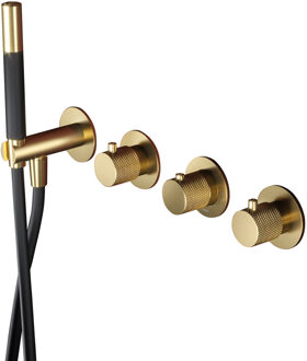Hotbath Thermostatische Douche/Badkraan Hotbath Cobber X Inbouw Met 2 Stopkranen En Handdouche Geborsteld Messing PVD