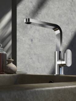 Hotbath Wastafelmengkraan Hotbath Friendo 1-hendel Draaibare Uitloop 21.5 cm Geborsteld Nikkel