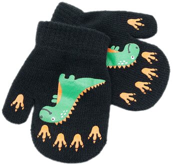 Hotest Kinderen Winter Handschoenen Kids Dinosaurus Unisex Jongen Meisjes Mode Cartoon Afdrukken Houden Warme Handschoenen zwart