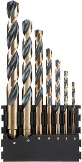 Houder + Black & Gold ronde schacht metaalboren | 7 stuks | 3 mm, 4 mm, 5 mm, 6 mm, 8 mm, 10 mm, 12 mm - DT70829-QZ