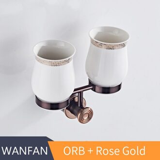 Houders Retro Zwart tandenborstelhouder Wall Mounted Dubbele Bekerhouders Massief Messing Materiaal Badkamer Montage 6308 ORB en roos goud