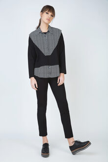 Houndstooth en knoop detail lange mouwen top met optionele overhemdkraag door Conquista Fashion - maat Zwart