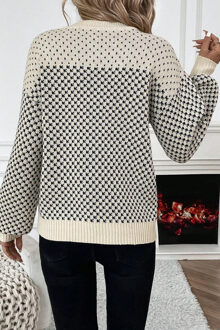 Houndstooth Lange Mouwen Trui - maat XL Ivoor