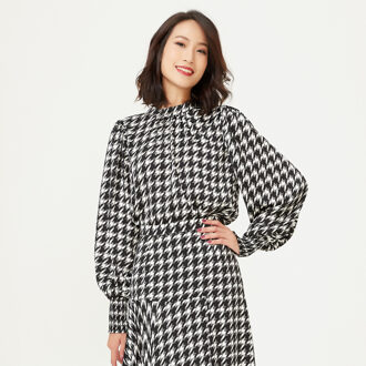 Houndstooth -print blouse Wit