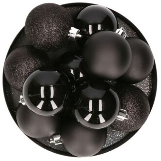House of Seasons 10x stuks kunststof kerstballen zwart 6 cm - Kerstbal
