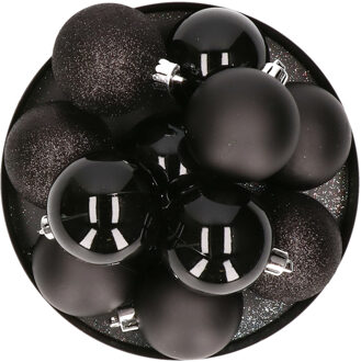 House of Seasons 10x stuks kunststof kerstballen zwart 6 cm