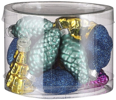 House of Seasons 14x stuks glazen kersthangers dennenappels gekleurd 9 cm kerstornamenten