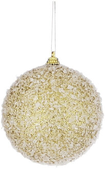 House of Seasons 1x Gouden kunststof kerstballen met witte sneeuw afwerking 8 cm Goudkleurig