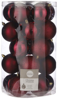 House of Seasons 25x Kunststof kerstballen donkerrood 8 cm