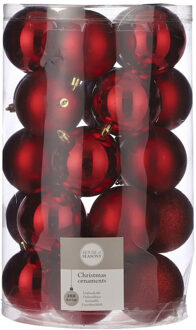 House of Seasons 25x Kunststof kerstballen rood 8 cm