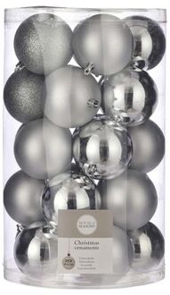 House of Seasons 25x Kunststof kerstballen zilver 8 cm - Kerstbal Zilverkleurig
