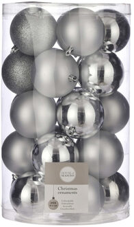 House of Seasons 25x Kunststof kerstballen zilver 8 cm
