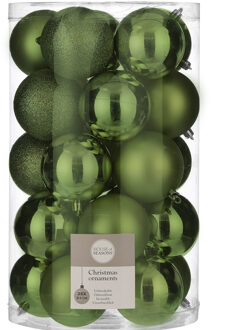 House of Seasons 25x stuks kunststof kerstballen donkergroen 8 cm